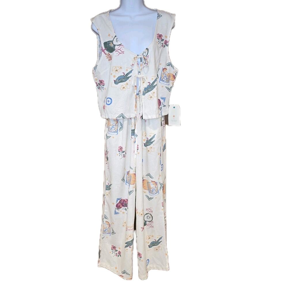 Nwt Sweet Hearts Los Angeles Linen 2 Piece Tie Top And Wide Pants Linen Set Sz L